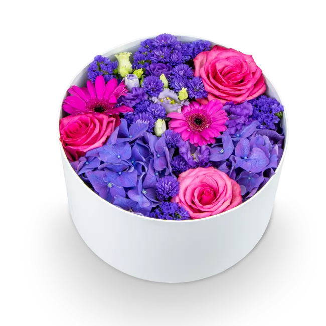 Box of purple flowers closed